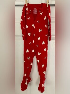 Carters Red Heart-Print One-Piece Footed Pajamas